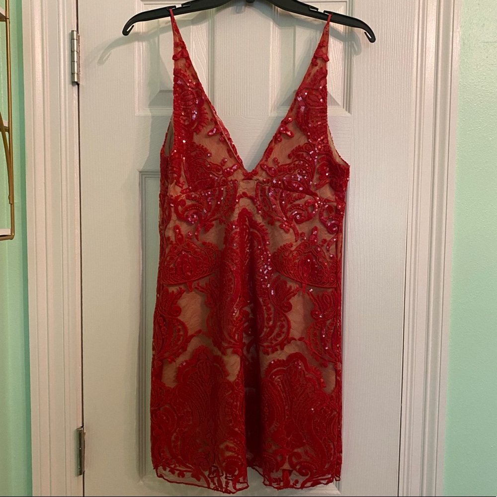 Free People Dangerous Love Lace Mini in Red